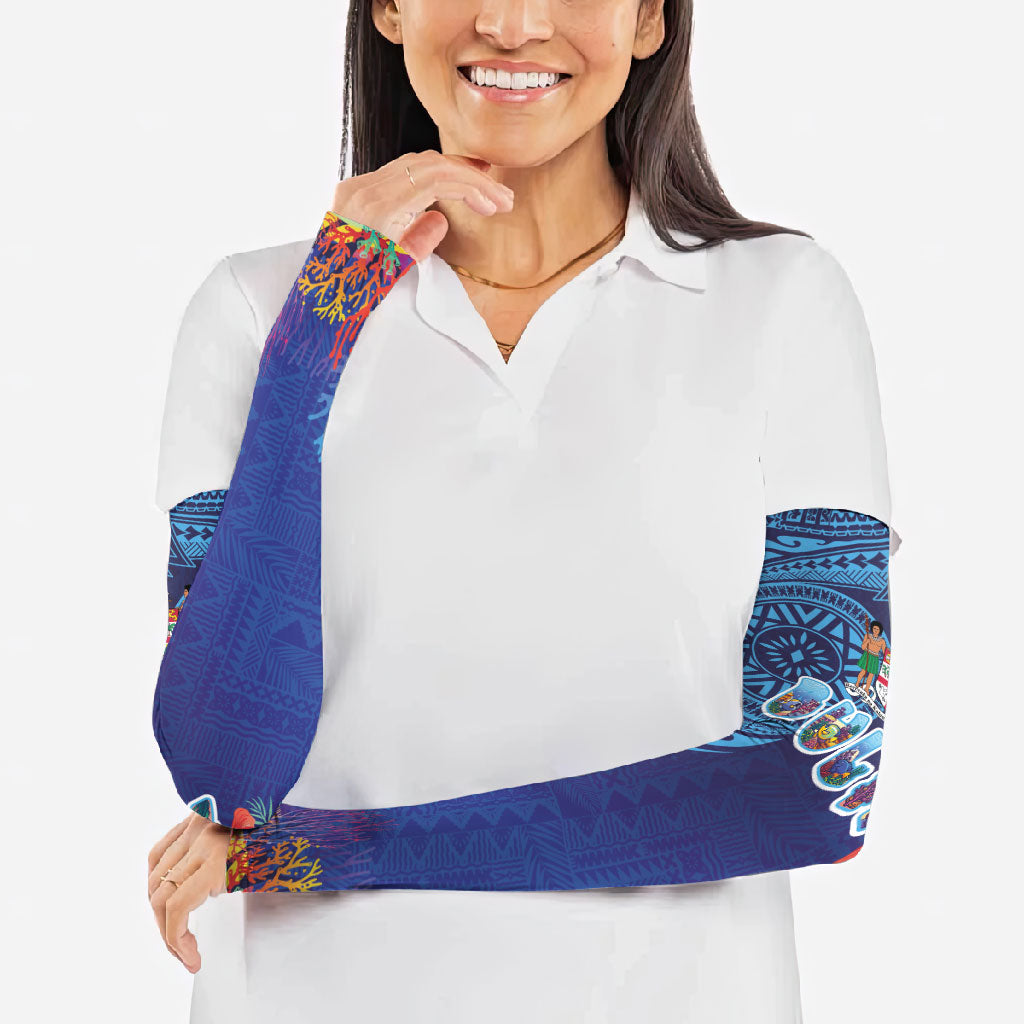 Fiji Day Arm Sleeves Coral Reef with Tapa Motifs and Hibiscus Ocean Vibe LT03 - Polynesian Pride