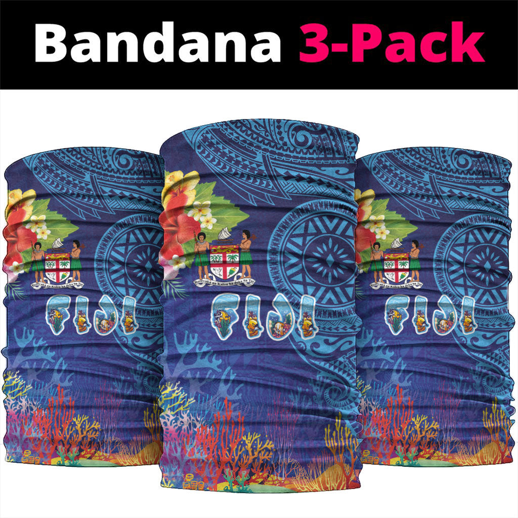 Fiji Day Neck Gaiter Coral Reef with Tapa Motifs and Hibiscus Ocean Vibe LT03 package One Size: 25*50cm Blue - Polynesian Pride