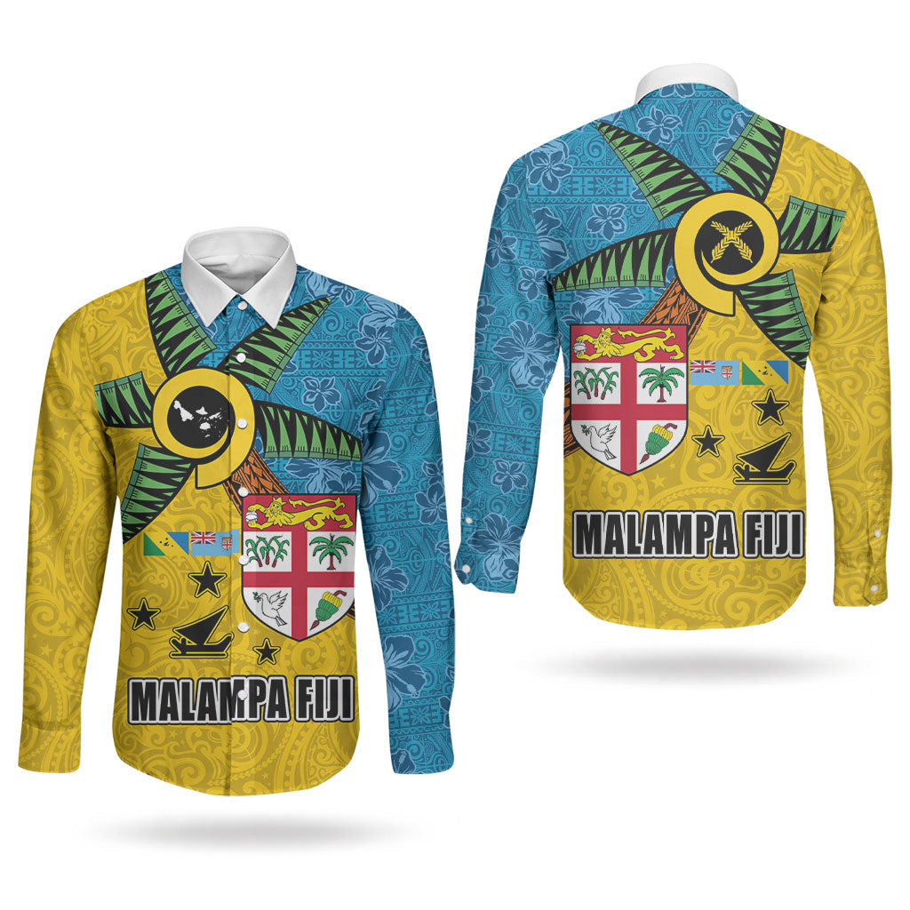 Malampa Fiji Day Couples Matching Tank Maxi Dress and Long Sleeve Button Shirt Tapa and Melanesian Patterns with Coat of Arms LT03 - Polynesian Pride