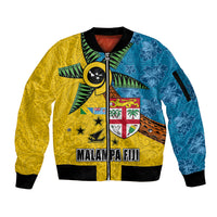 Malampa Fiji Day Sleeve Zip Bomber Jacket Tapa and Melanesian Patterns with Coat of Arms LT03 Unisex Multicolor - Polynesian Pride