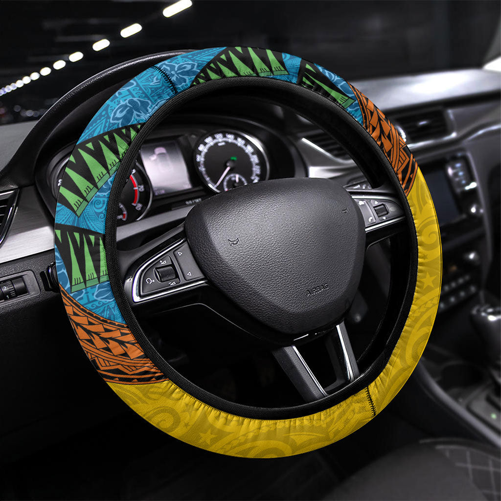 Malampa Fiji Day Steering Wheel Cover Tapa and Melanesian Patterns with Coat of Arms LT03 Universal Fit Multicolor - Polynesian Pride