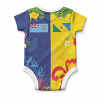 Malampa Fiji Day Baby Onesie Volcano and Coral Reef with Culture Patterns Split Style