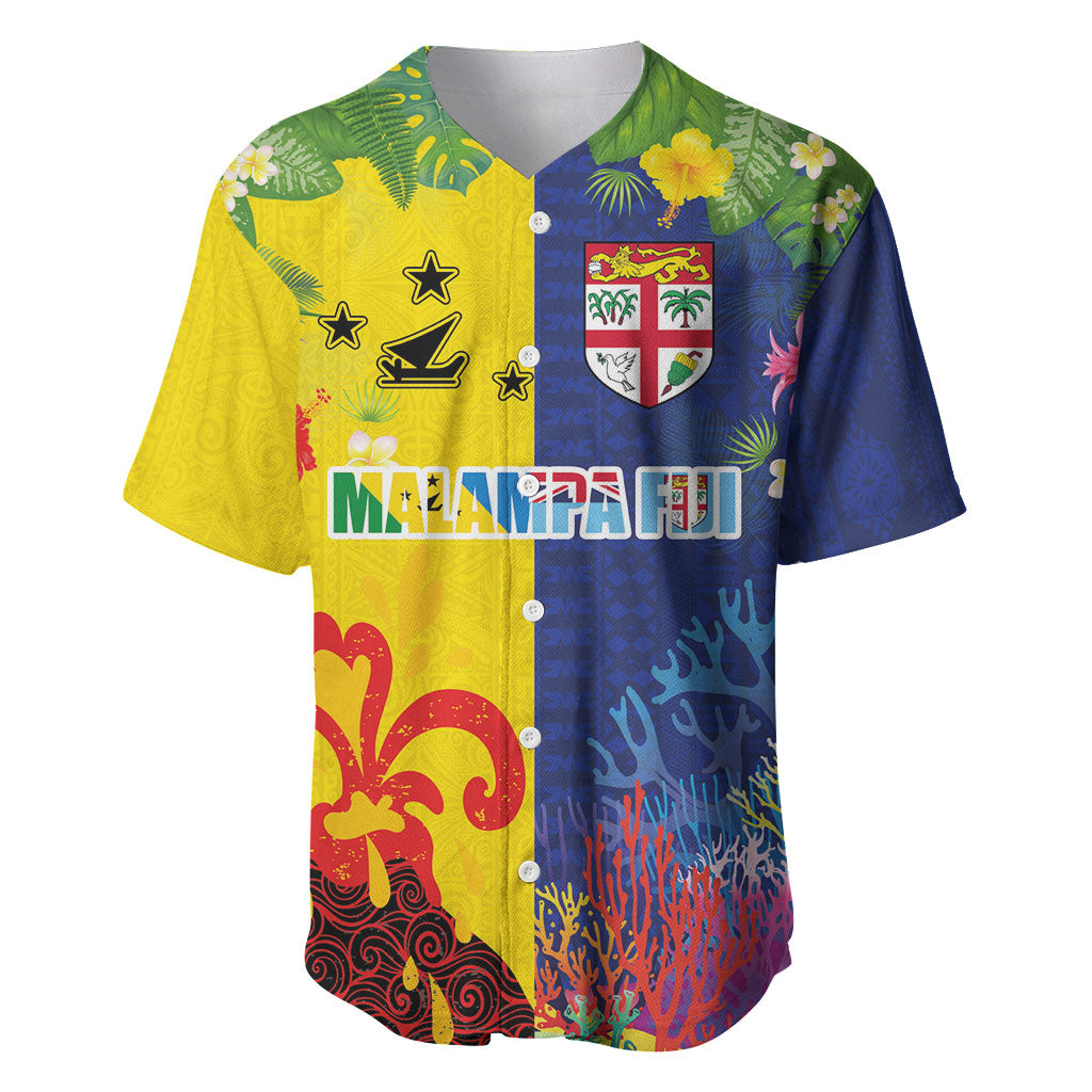 Malampa Fiji Day Baseball Jersey Volcano and Coral Reef with Culture Patterns Split Style LT03 Multicolor - Polynesian Pride