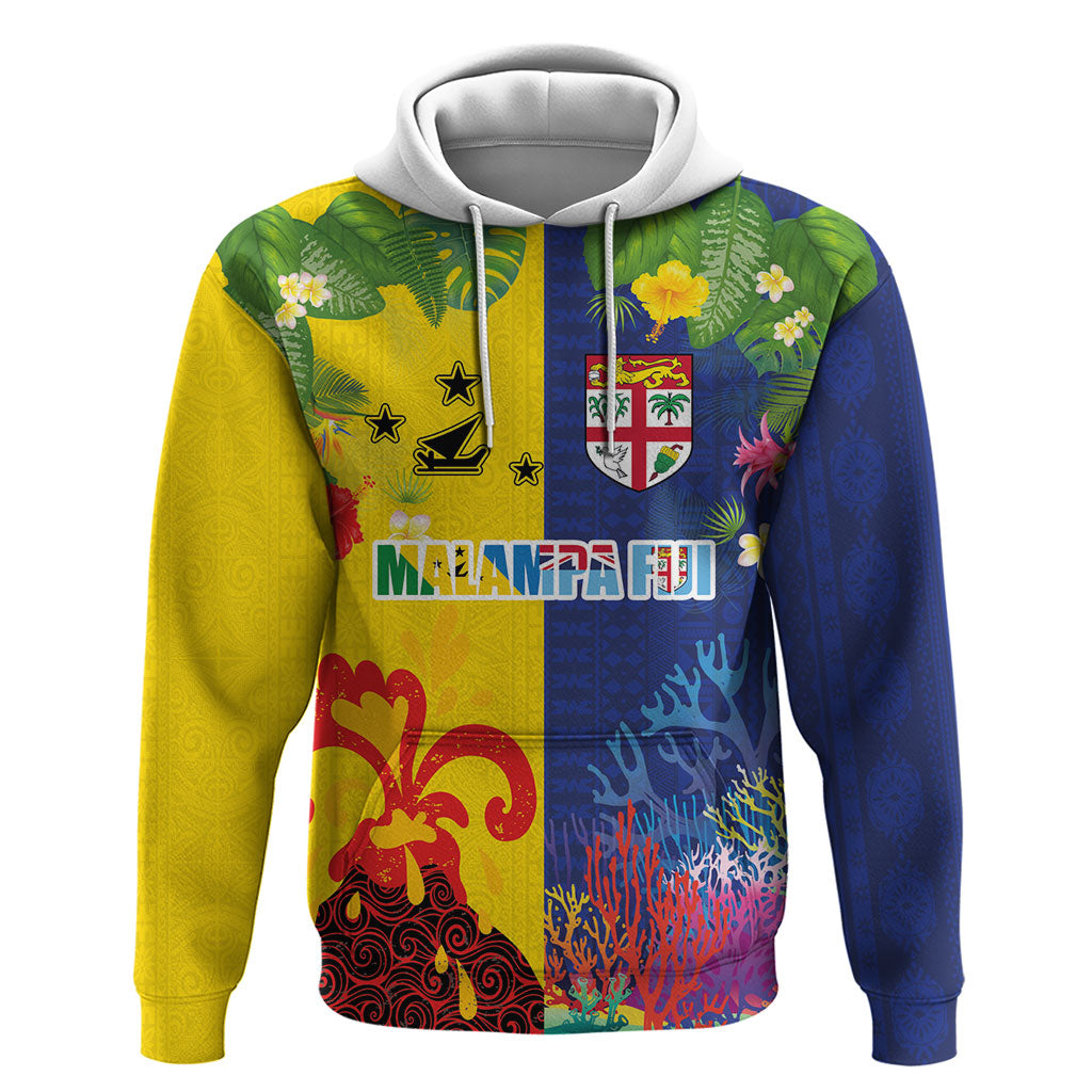 Malampa Fiji Day Hoodie Volcano and Coral Reef with Culture Patterns Split Style LT03 Pullover Hoodie Multicolor - Polynesian Pride