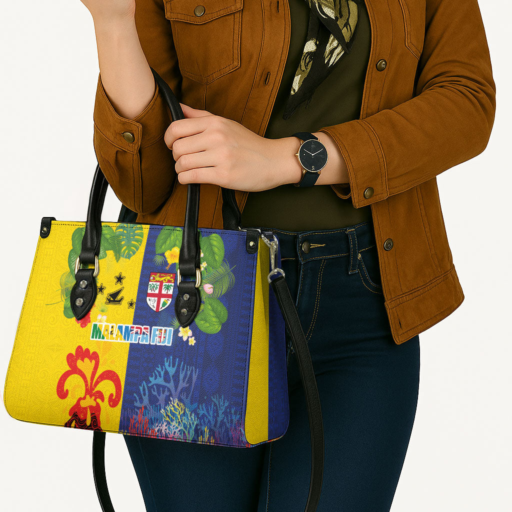 Malampa Fiji Day Leather Bag Volcano and Coral Reef with Culture Patterns Split Style LT03 - Polynesian Pride