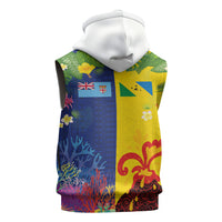 Malampa Fiji Day Sleeveless Hoodie Volcano and Coral Reef with Culture Patterns Split Style LT03 - Polynesian Pride