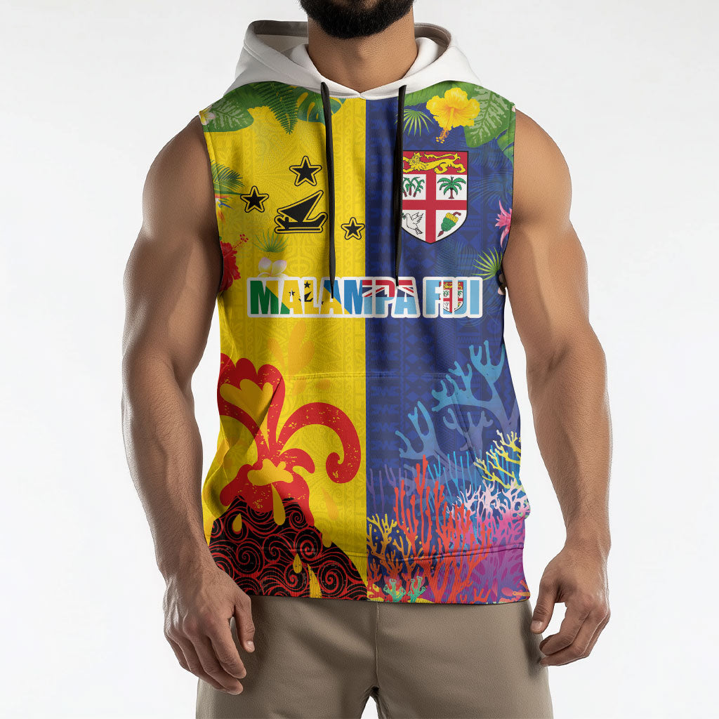 Malampa Fiji Day Sleeveless Hoodie Volcano and Coral Reef with Culture Patterns Split Style LT03 - Polynesian Pride