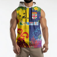Malampa Fiji Day Sleeveless Hoodie Volcano and Coral Reef with Culture Patterns Split Style LT03 - Polynesian Pride