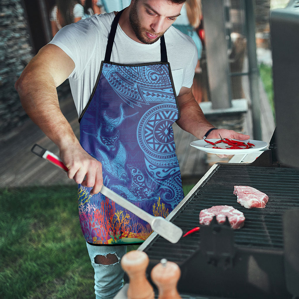 Fijian Tribal Manta Ray Apron Masi Motif with Coral Reef Ocean Vibe LT03 - Polynesian Pride