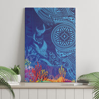Fijian Tribal Manta Ray Canvas Wall Art Masi Motif with Coral Reef Ocean Vibe LT03 - Polynesian Pride