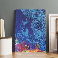 Fijian Tribal Manta Ray Canvas Wall Art Masi Motif with Coral Reef Ocean Vibe LT03 - Polynesian Pride