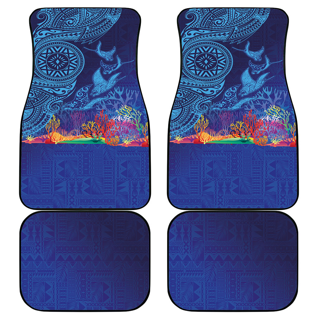 Fijian Tribal Manta Ray Car Mats Masi Motif with Coral Reef Ocean Vibe LT03 - Polynesian Pride