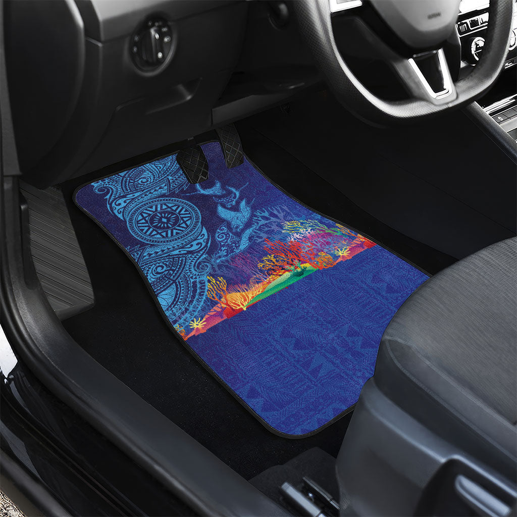 Fijian Tribal Manta Ray Car Mats Masi Motif with Coral Reef Ocean Vibe LT03 - Polynesian Pride