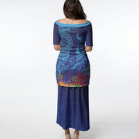Fijian Tribal Manta Ray Puletasi Masi Motif with Coral Reef Ocean Vibe LT03 - Polynesian Pride