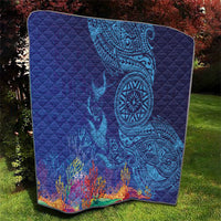 Fijian Tribal Manta Ray Quilt Masi Motif with Coral Reef Ocean Vibe LT03 - Polynesian Pride