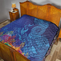 Fijian Tribal Manta Ray Quilt Masi Motif with Coral Reef Ocean Vibe LT03 - Polynesian Pride