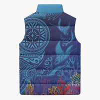 Fijian Tribal Manta Ray Sleeveless Puffer Jacket Masi Motif with Coral Reef Ocean Vibe LT03 - Polynesian Pride