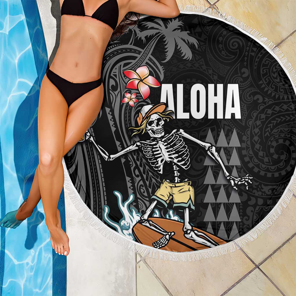 Hawaiian Halloween Skeleton Surfing Beach Blanket Polynesian Tribal Tattoo and Hawaiian Pattern