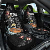 Hawaiian Halloween Skeleton Surfing Car Seat Cover Polynesian Tribal Tattoo and Hawaiian Pattern