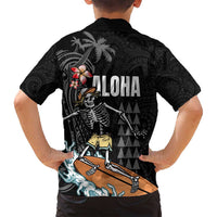 Hawaiian Halloween Skeleton Surfing Family Matching Long Sleeve Bodycon Dress and Hawaiian Shirt Polynesian Tribal Tattoo and Hawaiian Pattern LT03 - Polynesian Pride