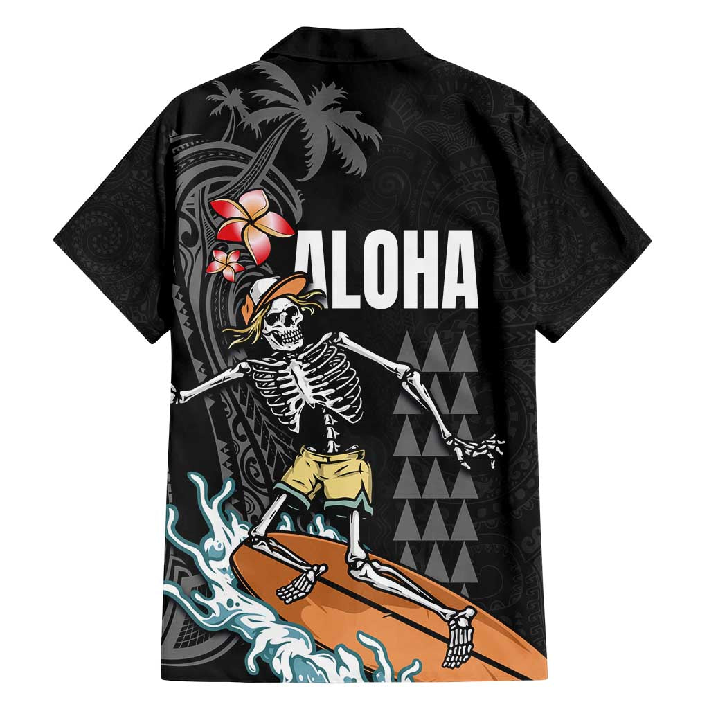 Hawaiian Halloween Skeleton Surfing Family Matching Long Sleeve Bodycon Dress and Hawaiian Shirt Polynesian Tribal Tattoo and Hawaiian Pattern LT03 - Polynesian Pride