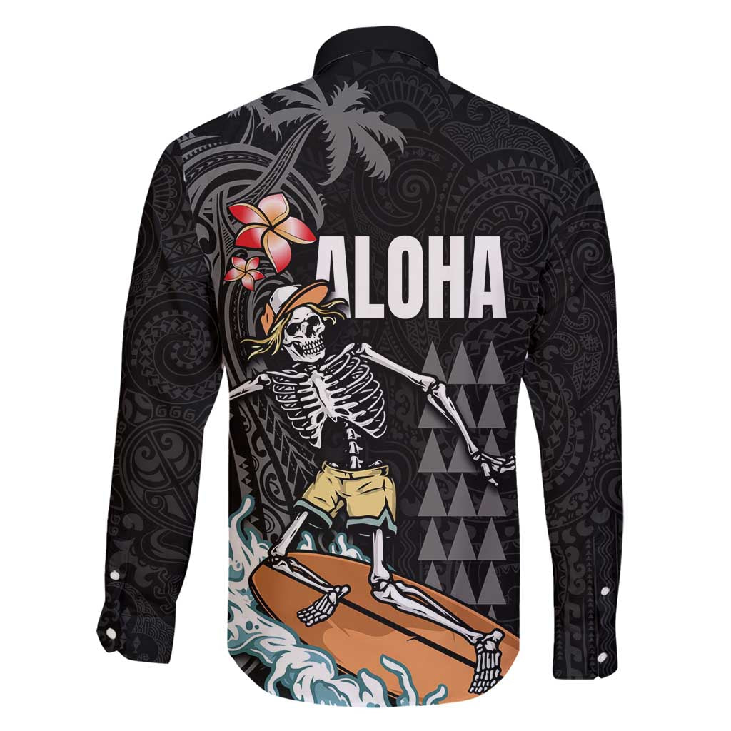 Hawaiian Halloween Skeleton Surfing Family Matching Mermaid Dress and Hawaiian Shirt Polynesian Tribal Tattoo and Hawaiian Pattern LT03 - Polynesian Pride