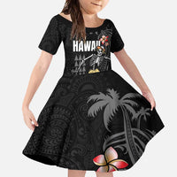 Hawaiian Halloween Skeleton Surfing Family Matching Off Shoulder Maxi Dress and Hawaiian Shirt Polynesian Tribal Tattoo and Hawaiian Pattern LT03 Daughter's Dress Black - Polynesian Pride