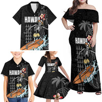Hawaiian Halloween Skeleton Surfing Family Matching Off Shoulder Maxi Dress and Hawaiian Shirt Polynesian Tribal Tattoo and Hawaiian Pattern LT03 - Polynesian Pride