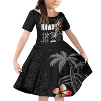 Hawaiian Halloween Skeleton Surfing Family Matching Off Shoulder Short Dress and Hawaiian Shirt Polynesian Tribal Tattoo and Hawaiian Pattern