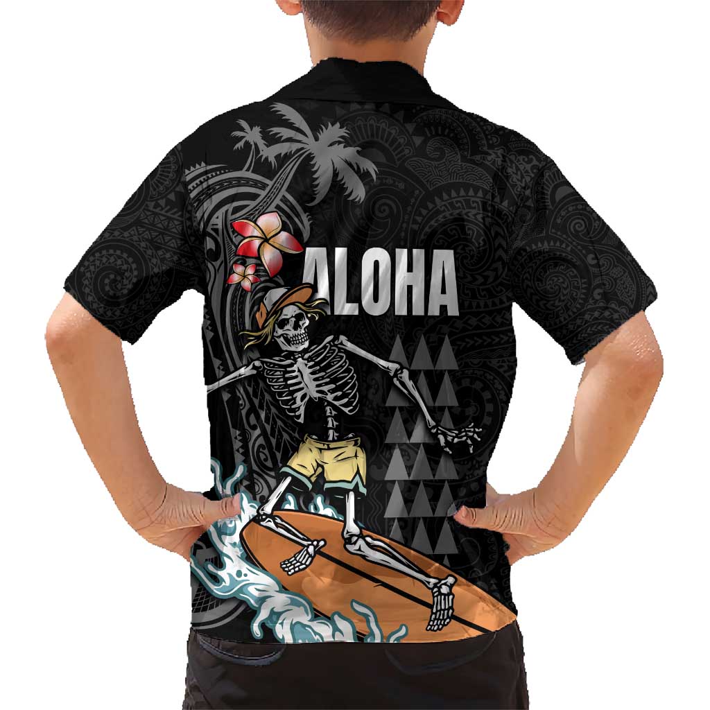 Hawaiian Halloween Skeleton Surfing Family Matching Short Sleeve Bodycon Dress and Hawaiian Shirt Polynesian Tribal Tattoo and Hawaiian Pattern LT03 - Polynesian Pride