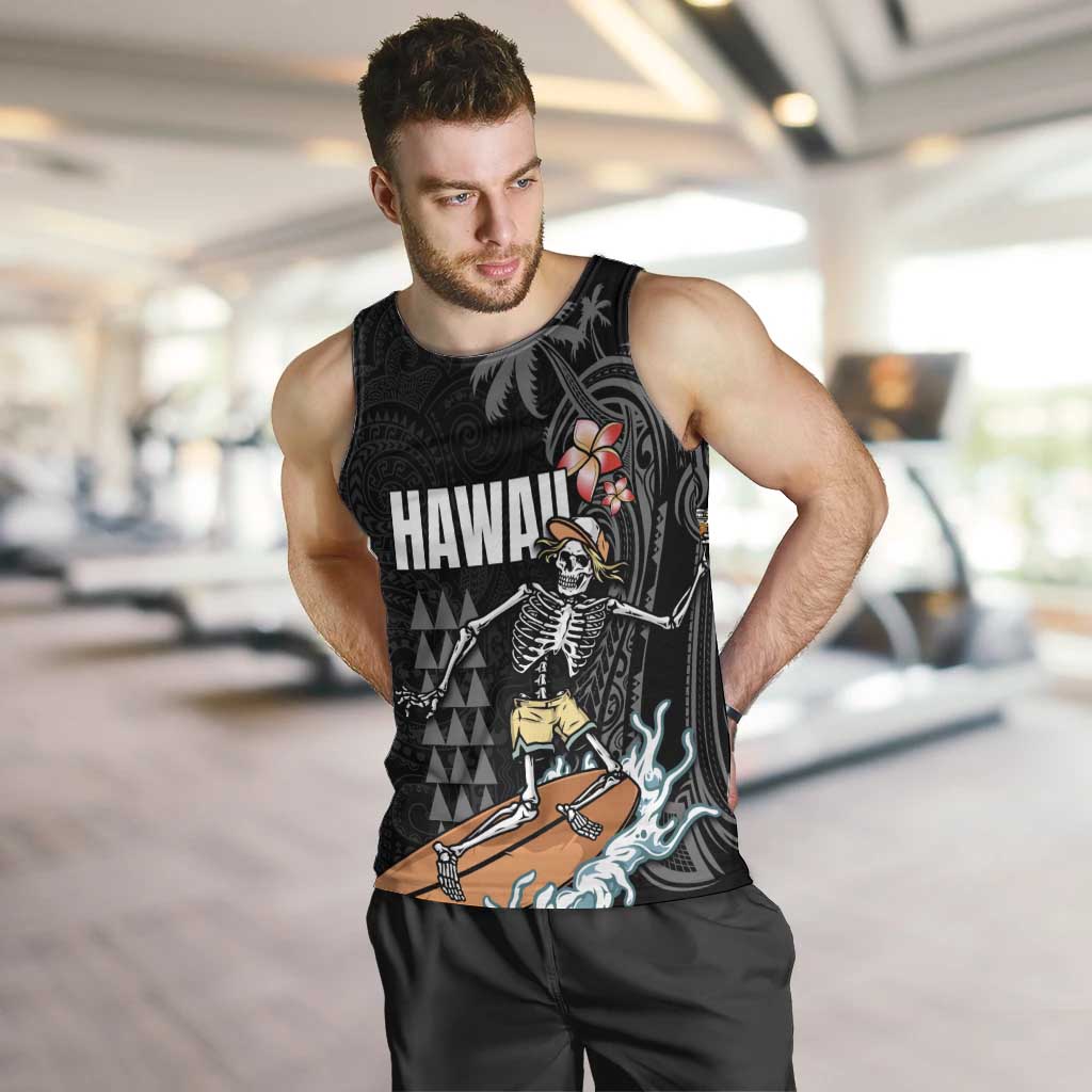 Hawaiian Halloween Skeleton Surfing Men Tank Top Polynesian Tribal Tattoo and Hawaiian Pattern