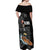 Hawaiian Halloween Skeleton Surfing Off Shoulder Maxi Dress Polynesian Tribal Tattoo and Hawaiian Pattern