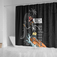 Hawaiian Halloween Skeleton Surfing Shower Curtain Polynesian Tribal Tattoo and Hawaiian Pattern LT03 - Polynesian Pride
