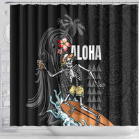 Hawaiian Halloween Skeleton Surfing Shower Curtain Polynesian Tribal Tattoo and Hawaiian Pattern LT03 - Polynesian Pride