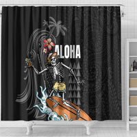 Hawaiian Halloween Skeleton Surfing Shower Curtain Polynesian Tribal Tattoo and Hawaiian Pattern LT03 - Polynesian Pride