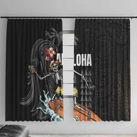 Hawaiian Halloween Skeleton Surfing Window Curtain Polynesian Tribal Tattoo and Hawaiian Pattern