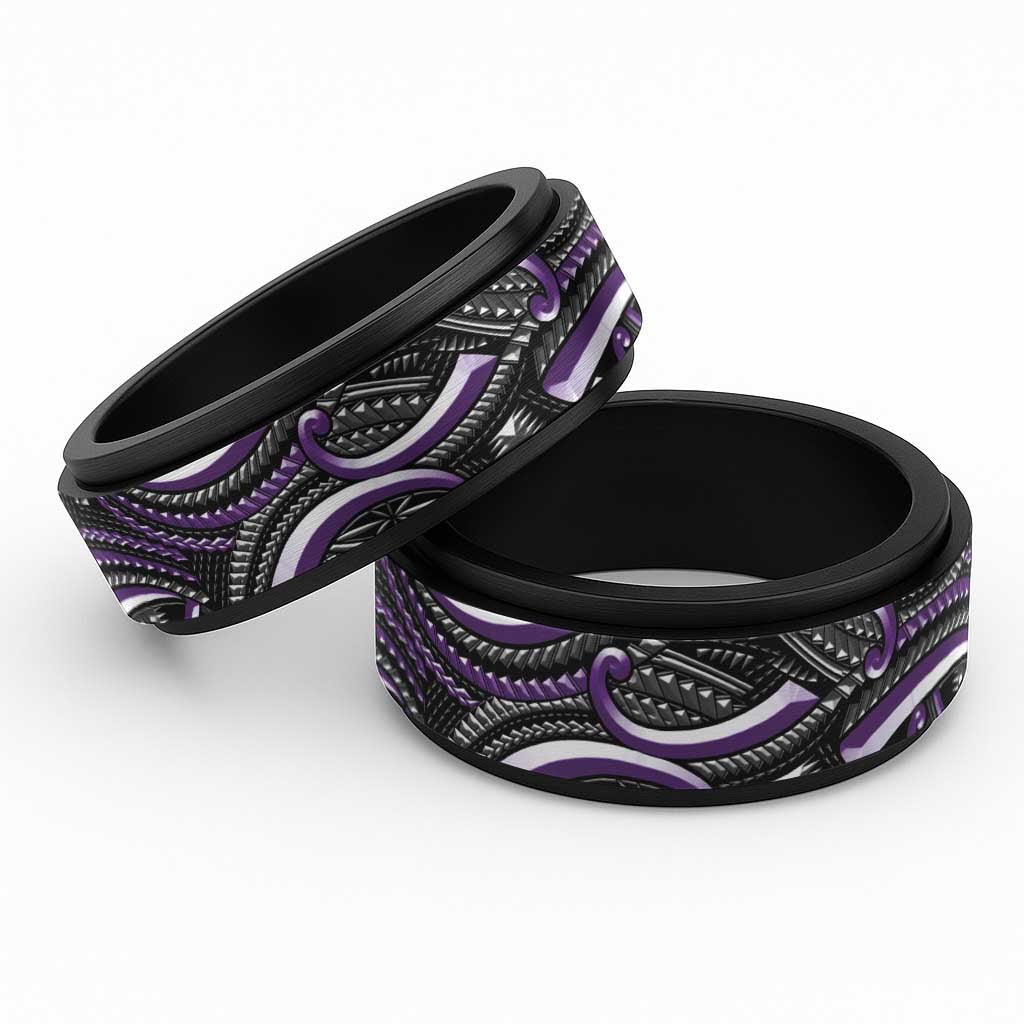 Traditional Samoan Tattoo Art Purple Color Spinner Ring - Polynesian Pride