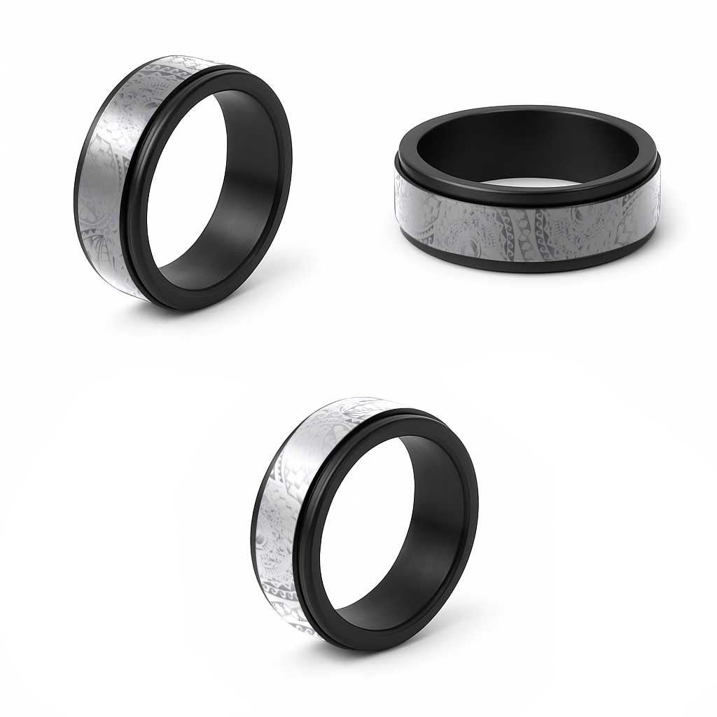 Traditional Polynesian Maori Tattoo White Color Spinner Ring - Polynesian Pride