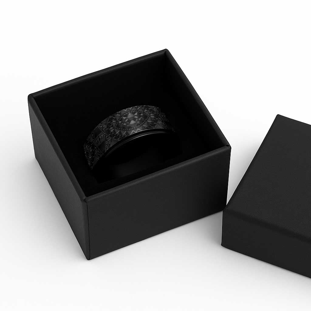 Traditional Samoa Maori Ornament Style Black Art Spinner Ring - Polynesian Pride