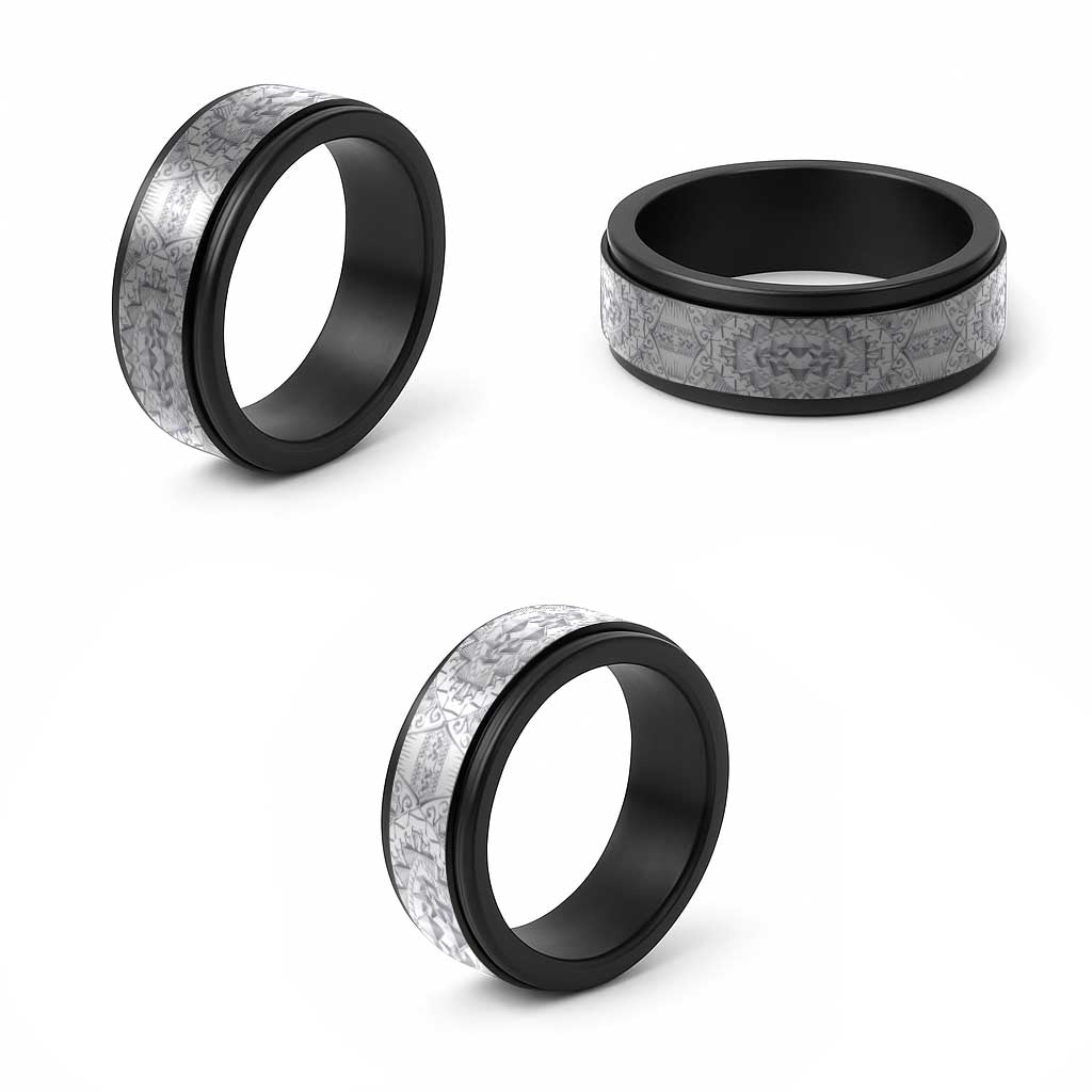 Traditional Samoa Maori Ornament Style White Art Spinner Ring - Polynesian Pride