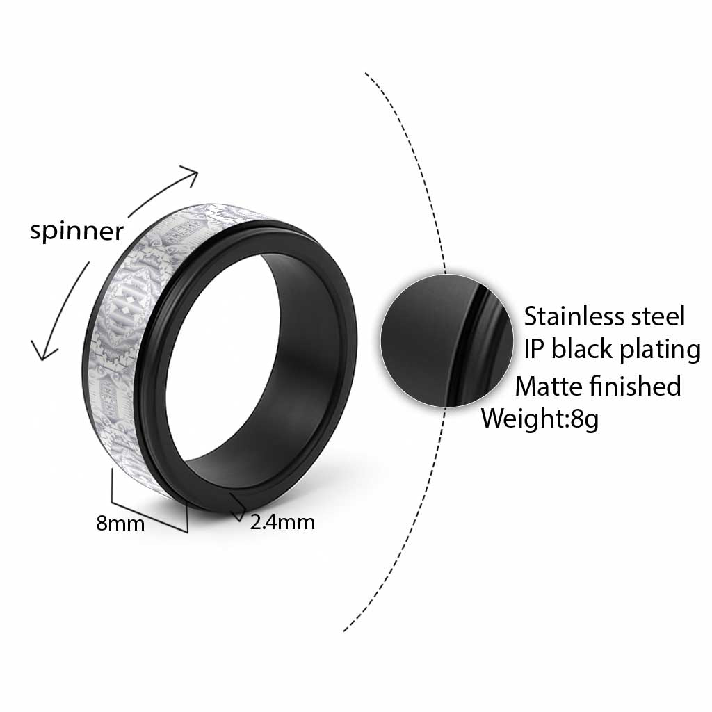 Traditional Samoa Maori Ornament Style White Color Spinner Ring - Polynesian Pride