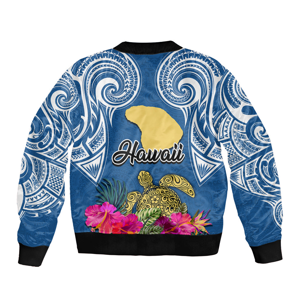 Hawaii Lanai Island Bomber Jacket Hibiscus Turle and Map with Polynesian Spiral LT03 - Polynesian Pride