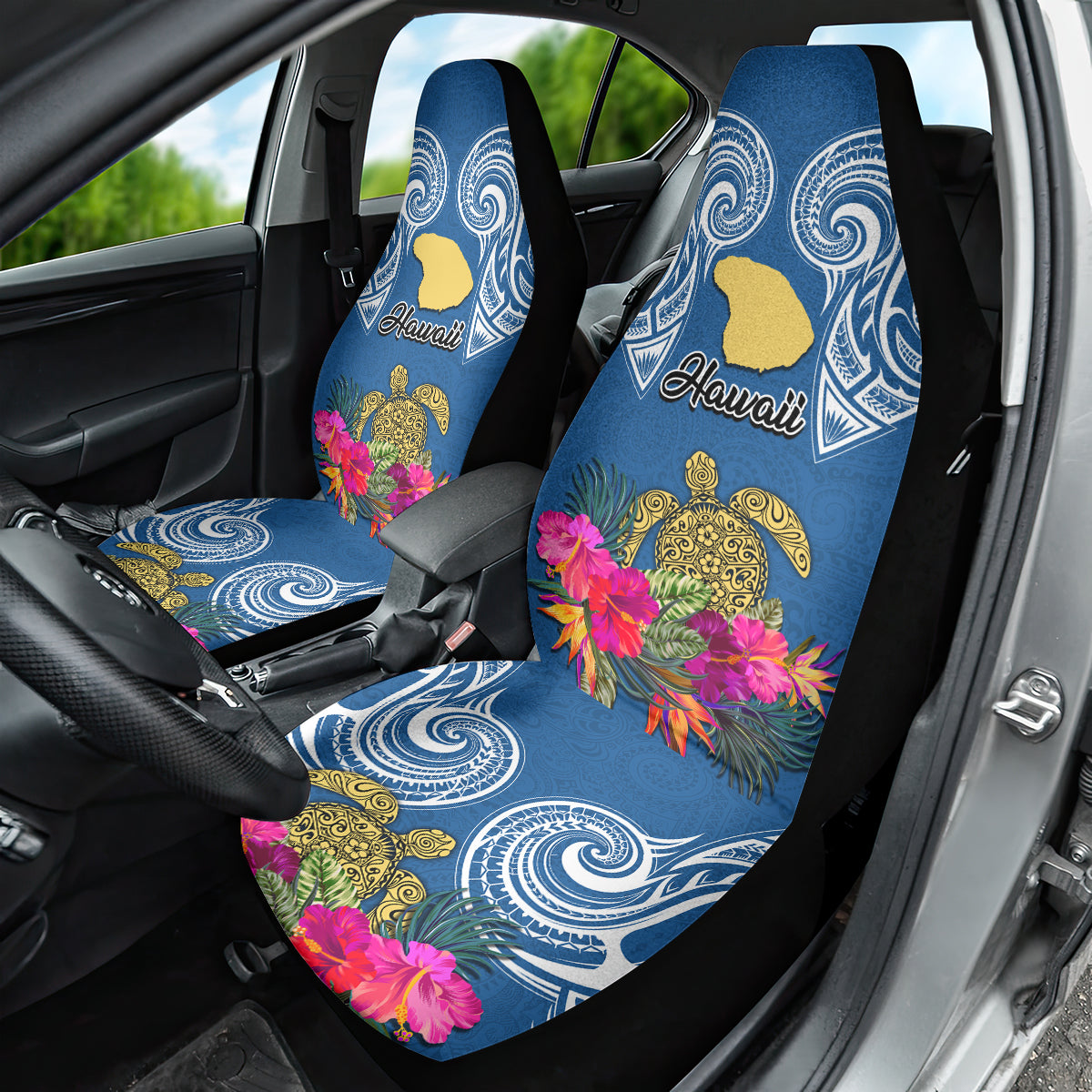 Hawaii Lanai Island Car Seat Cover Hibiscus Turle and Map with Polynesian Spiral LT03 - Polynesian Pride