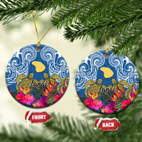 Hawaii Lanai Island Ceramic Ornament Hibiscus Turle and Map with Polynesian Spiral LT03 Blue - Polynesian Pride