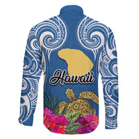 Hawaii Lanai Island Family Matching Off Shoulder Long Sleeve Dress and Hawaiian Shirt Hibiscus Turle and Map with Polynesian Spiral LT03 - Polynesian Pride
