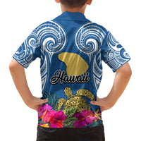 Hawaii Lanai Island Kid Hawaiian Shirt Hibiscus Turle and Map with Polynesian Spiral LT03 - Polynesian Pride