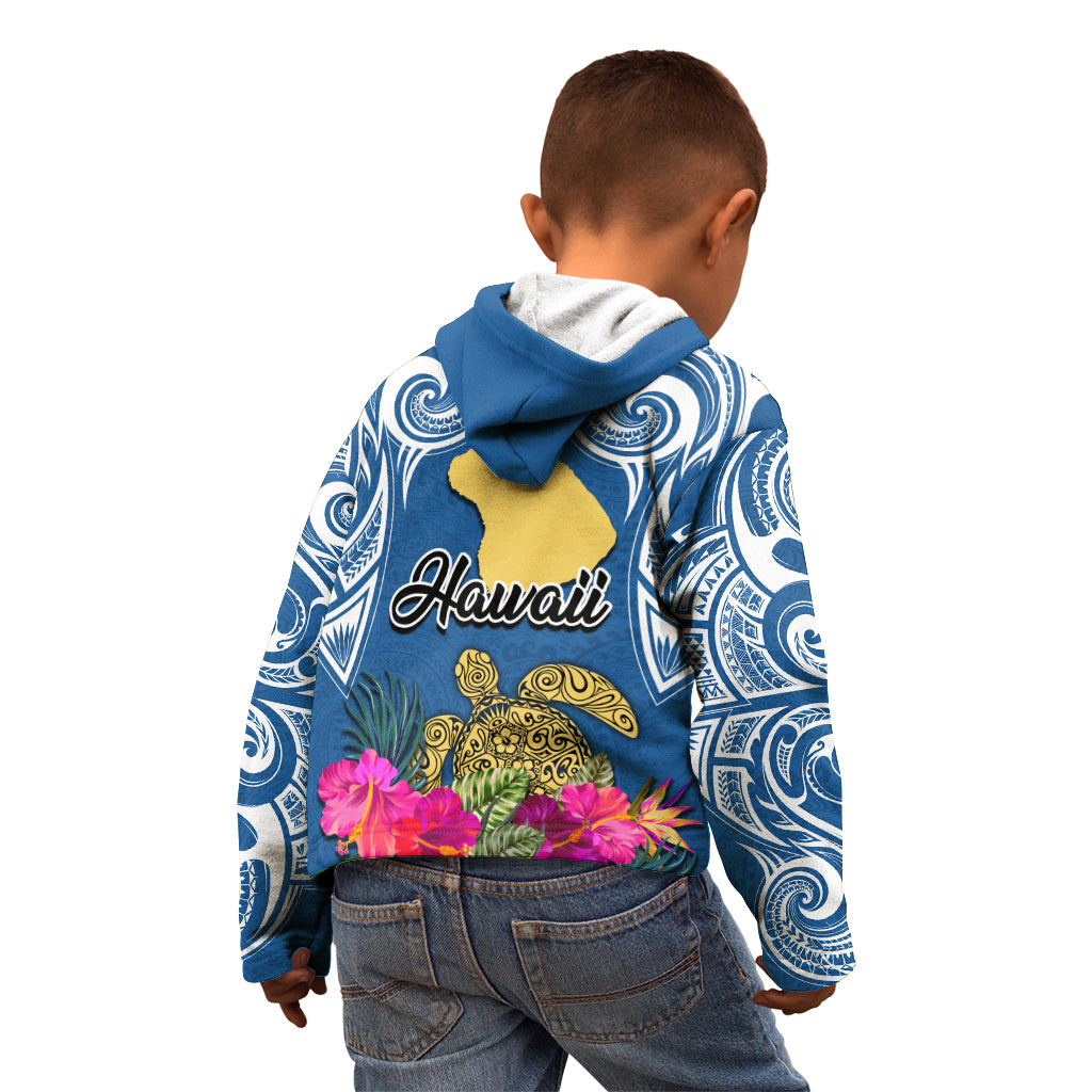 Hawaii Lanai Island Kid Hoodie Hibiscus Turle and Map with Polynesian Spiral LT03 - Polynesian Pride