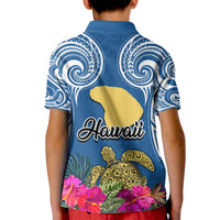Hawaii Lanai Island Kid Polo Shirt Hibiscus Turle and Map with Polynesian Spiral LT03 - Polynesian Pride