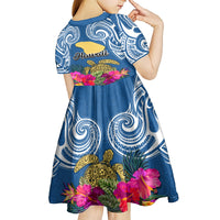 Hawaii Lanai Island Kid Short Sleeve Dress Hibiscus Turle and Map with Polynesian Spiral LT03 - Polynesian Pride