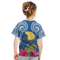 Hawaii Lanai Island Kid T Shirt Hibiscus Turle and Map with Polynesian Spiral LT03 - Polynesian Pride
